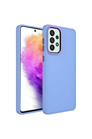 Samsung Galaxy A53 5G Uyumlu Kılıf Metal Çerçeve ve Buton Tasarımlı Silikon Luna Kapak Lila