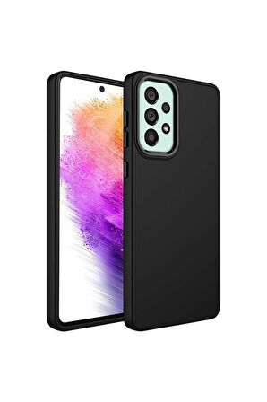 Samsung Galaxy A73 Uyumlu Kılıf Metal Çerçeve ve Buton Tasarımlı Silikon Luna Kapak Siyah