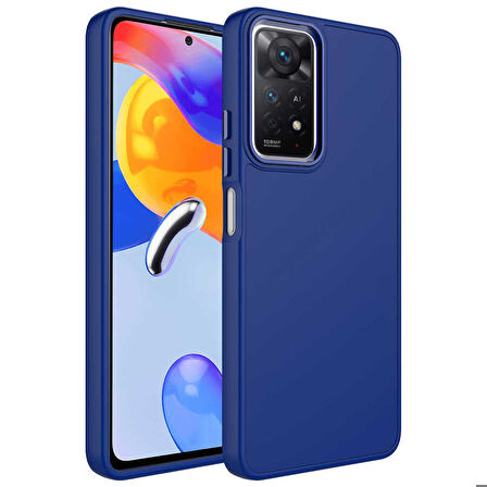 Xiaomi Redmi Note 11 Global Uyumlu Kılıf Metal Çerçeve ve Buton Tasarımlı Silikon Luna Kapak Lacivert