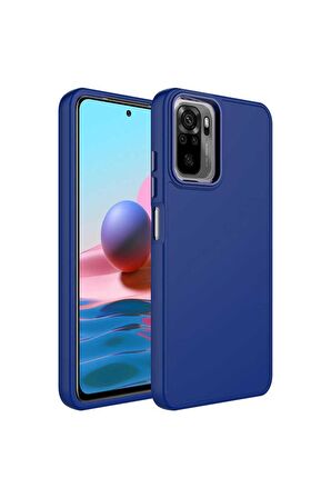 Xiaomi Redmi Note 10S Uyumlu Kılıf Metal Çerçeve ve Buton Tasarımlı Silikon Luna Kapak Lacivert