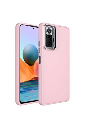 Xiaomi Redmi Note 10 Pro Uyumlu Kılıf Metal Çerçeve ve Buton Tasarımlı Silikon Luna Kapak Pembe