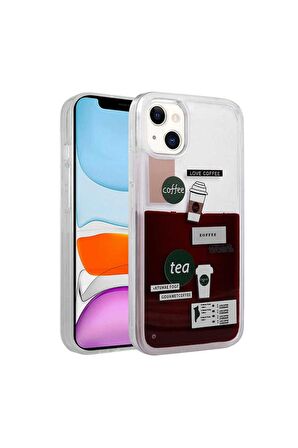 Apple iPhone 14 Uyumlu Kılıf Desenli Sıvılı Drink Silikon Kapak NO2