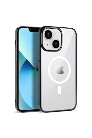 Apple iPhone 14 Uyumlu Kılıf Wireless Şarj Özellikli Pixel Magsafe Kapak Siyah