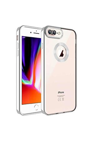 Apple iPhone 8 Plus Uyumlu Kılıf Kamera Korumalı Logo Gösteren Omega Kapak Gümüş