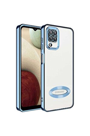 Samsung Galaxy A12 Uyumlu Kılıf Kamera Korumalı Logo Gösteren Omega Kapak Sierra Mavi