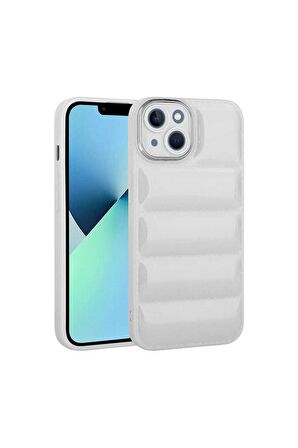 Apple iPhone 13 Uyumlu Kılıf Kamera Korumalı Parlak Airbag'li Galya Kapak Beyaz