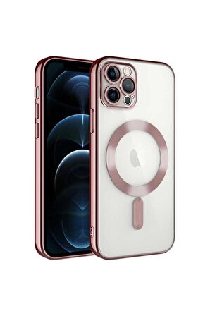 Apple iPhone 13 Pro Max Uyumlu Kılıf Kamera Korumalı Magsafe Wireless Şarj Özellikli Demre Kapak Rose Gold