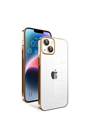 Apple iPhone 14 Plus Uyumlu Kılıf Kamera Korumalı Renkli Çerçeveli Garaj Kapak Gold