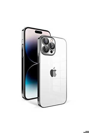 Apple iPhone 14 Pro Uyumlu Kılıf Kamera Korumalı Renkli Çerçeveli Garaj Kapak Siyah