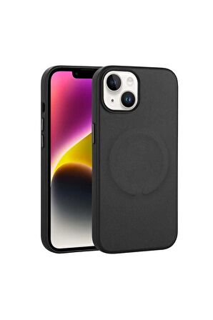 Apple iPhone 14 Plus Uyumlu Kılıf PU Deri Magsafe Wireless Şarj Özellikli Derix Kapak Siyah