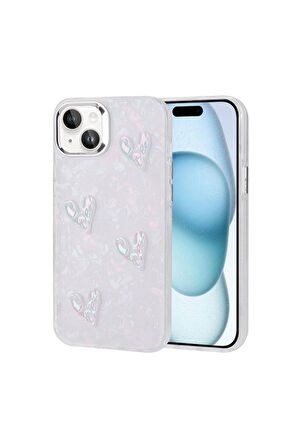 Apple iPhone 15 Plus Uyumlu Kılıf Kabartma Figürlü Parlak Eralli Silikon Kapak Kalp