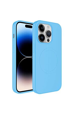 Apple iPhone 11 Pro Max Uyumlu Kılıf Magsafe Wireless Şarj Özellikli Pastel Renk Silikon Plas Kapak Mavi Açık