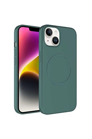 Apple iPhone 14 Plus Uyumlu Kılıf Magsafe Wireless Şarj Özellikli Pastel Renk Silikon Plas Kapak Koyu Yeşil