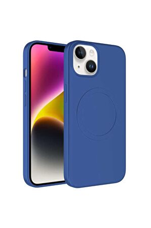 Apple iPhone 14 Plus Uyumlu Kılıf Magsafe Wireless Şarj Özellikli Pastel Renk Silikon Plas Kapak Mavi