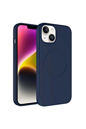 Apple iPhone 14 Plus Uyumlu Kılıf Magsafe Wireless Şarj Özellikli Pastel Renk Silikon Plas Kapak Lacivert