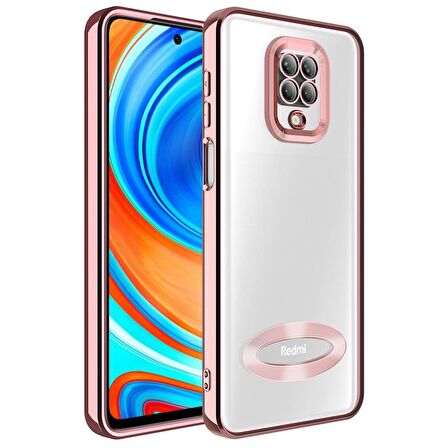 Xiaomi Redmi Note 9 Pro Uyumlu Kılıf Kamera Korumalı Logo Gösteren Omega Kapak Rose Gold