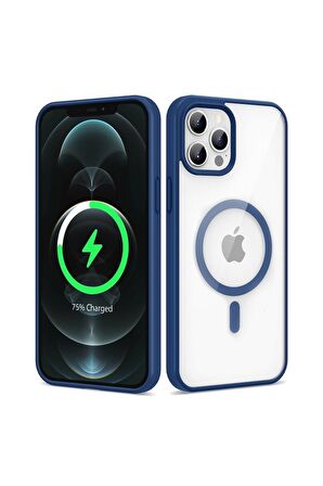 Apple iPhone 12 Pro Max Uyumlu Kılıf Magsafe Wireless Şarj Özellikli Silikon Ege Kapak Mavi
