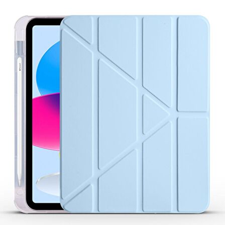 Apple iPad 10.9 2022(10.Nesil) Uyumlu Tablet Kılıf Tri Folding Kalem Bölmeli Kılıf Mavi