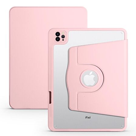 Apple iPad 10.2 (8.Nesil) Uyumlu Tablet Kılıfı Kalem Bölmeli Termik Standlı Kılıf Pembe