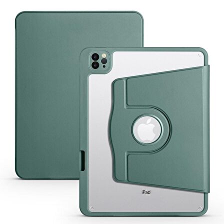 Apple iPad 10.2 (8.Nesil) Uyumlu Tablet Kılıfı Kalem Bölmeli Termik Standlı Kılıf Koyu Yeşil