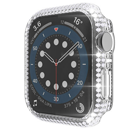 Apple Watch 41 Mm Uyumlu Ekran Koruyucu & Kasa Korumalı Taşlı Luxury Şık Tasarım Koruyucu Renksiz