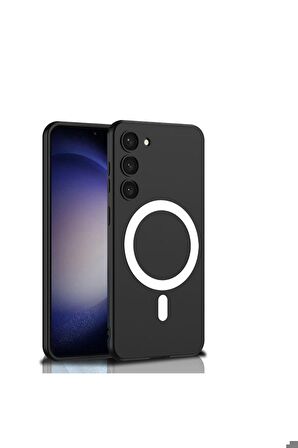 Samsung Galaxy S23 Plus Uyumlu Kılıf Wireless Şarj Özellikli Kıpta Magsafe Silikon Kapak Siyah