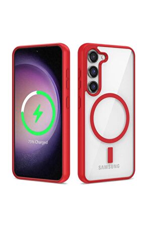Samsung Galaxy S22 Uyumlu Kılıf Magsafe Wireless Şarj Özellikli Silikon Ege Kapak Kırmızı