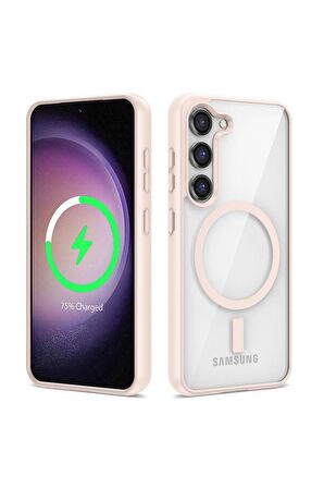 Samsung Galaxy S22 Plus Uyumlu Kılıf Magsafe Wireless Şarj Özellikli Silikon Ege Kapak Pembe