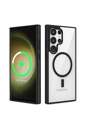 Samsung Galaxy S22 Ultra Uyumlu Kılıf Magsafe Wireless Şarj Özellikli Silikon Ege Kapak Siyah