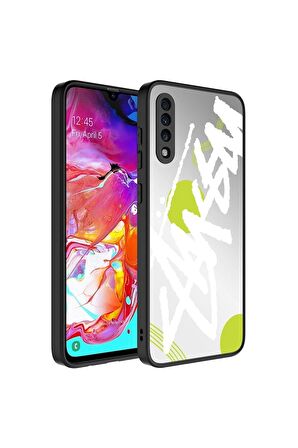 Samsung Galaxy A50 Uyumlu Kılıf Aynalı Desenli Kamera Korumalı Parlak Mirror Kapak Yazı