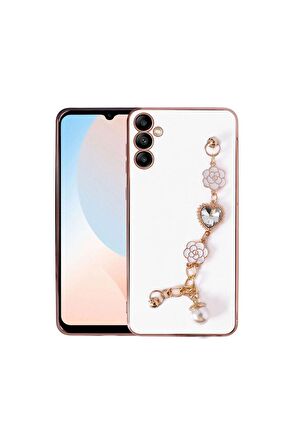 Samsung Galaxy A14 Uyumlu Kılıf El Tutamaçlı Kamera Korumalı Taka Silikon Kapak Beyaz