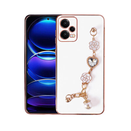 Xiaomi Redmi Note 12 5G Uyumlu Kılıf El Tutamaçlı Kamera Korumalı Taka Silikon Kapak Beyaz