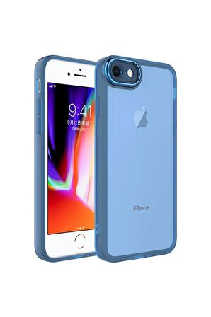 Apple iPhone SE 2022 Uyumlu Kılıf Kamera Korumalı Transparan Post Kapak Mavi