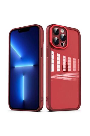 Apple iPhone 13 Pro Uyumlu Kılıf Kamera Korumalı Transparan Post Kapak Kırmızı