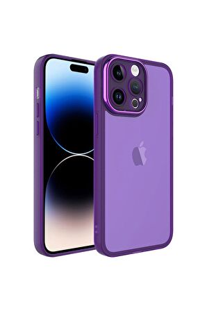 Apple iPhone 14 Pro Max Uyumlu Kılıf Kamera Korumalı Transparan Post Kapak Derin Mor