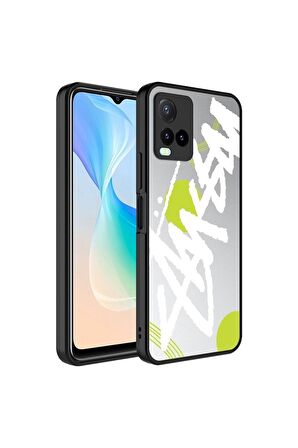 Vivo Y21S Uyumlu Kılıf Aynalı Desenli Kamera Korumalı Parlak Mirror Kapak Yazı