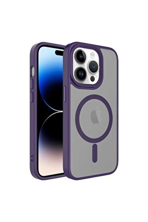 Apple iPhone 12 Pro Uyumlu Kılıf Mat Arka Yüzey Wireless Şarj Özellikli Flet Magsafe Kapak Derin Mor