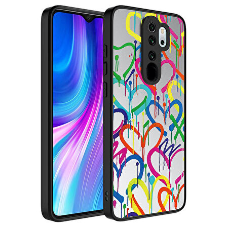 Xiaomi Redmi Note 8 Pro Uyumlu Kılıf Aynalı Desenli Kamera Korumalı Parlak Mirror Kapak Kalp