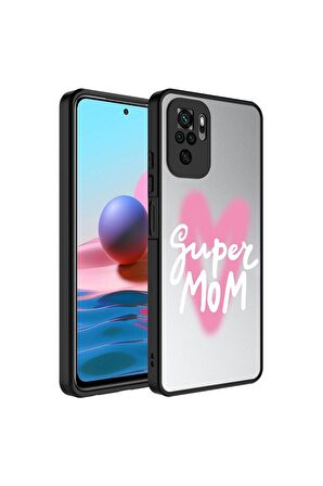 Xiaomi Redmi Note 10S Uyumlu Kılıf Aynalı Desenli Kamera Korumalı Parlak Mirror Kapak Süper Anne