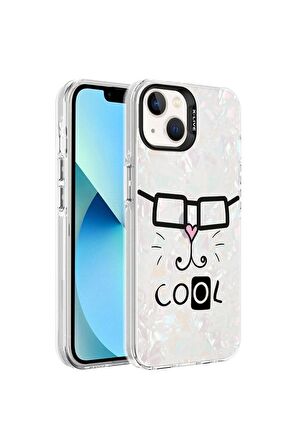 Apple iPhone 14 Uyumlu Kılıf Mermer Desenli Marbello Kapak Beyaz