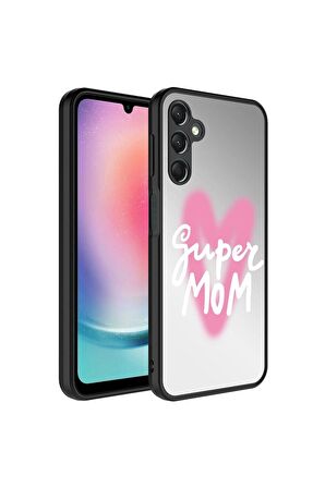 Samsung Galaxy A24 Uyumlu Kılıf Aynalı Desenli Kamera Korumalı Parlak Mirror Kapak Süper Anne
