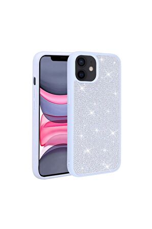 Apple iPhone 12 Uyumlu Kılıf Parlak Taşlı Tasarım Ston Kapak Mavi Açık
