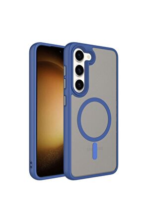 Samsung Galaxy S23 Uyumlu Kılıf Mat Arka Yüzey Wireless Şarj Özellikli Flet Magsafe Kapak Mavi