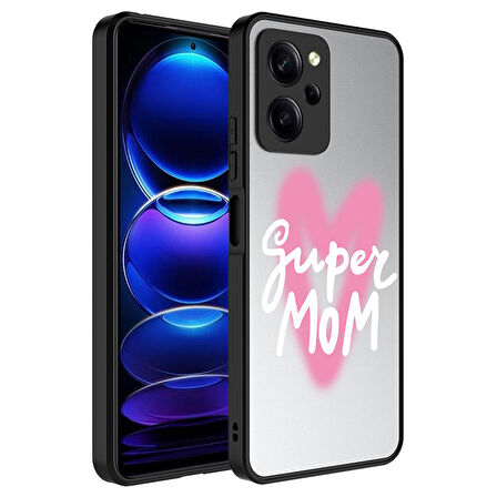 Xiaomi Poco X5 Pro Uyumlu Kılıf Aynalı Desenli Kamera Korumalı Parlak Mirror Kapak Süper Anne