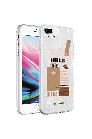Apple iPhone 7 Plus Uyumlu Kılıf Mermer Desenli Marbello Kapak Kahverengi