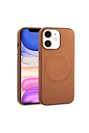Apple iPhone 11 Uyumlu Kılıf PU Deri Magsafe Wireless Şarj Özellikli Derix Kapak Kahverengi