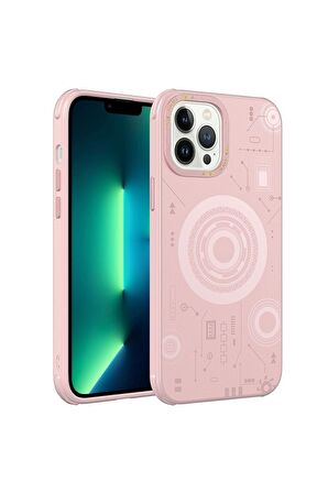 Apple iPhone 12 Pro Max Uyumlu Kılıf Wireless Şarj Özellikli Desenli Hot Kapak Rose Gold