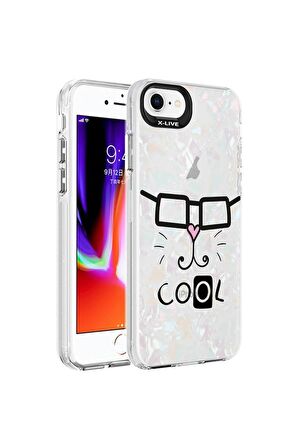 Apple iPhone SE 2022 Uyumlu Kılıf Mermer Desenli Marbello Kapak Beyaz