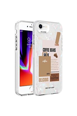 Apple iPhone SE 2022 Uyumlu Kılıf Mermer Desenli Marbello Kapak Kahverengi