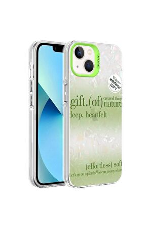 Apple iPhone 13 Uyumlu Kılıf Mermer Desenli Marbello Kapak Yeşil